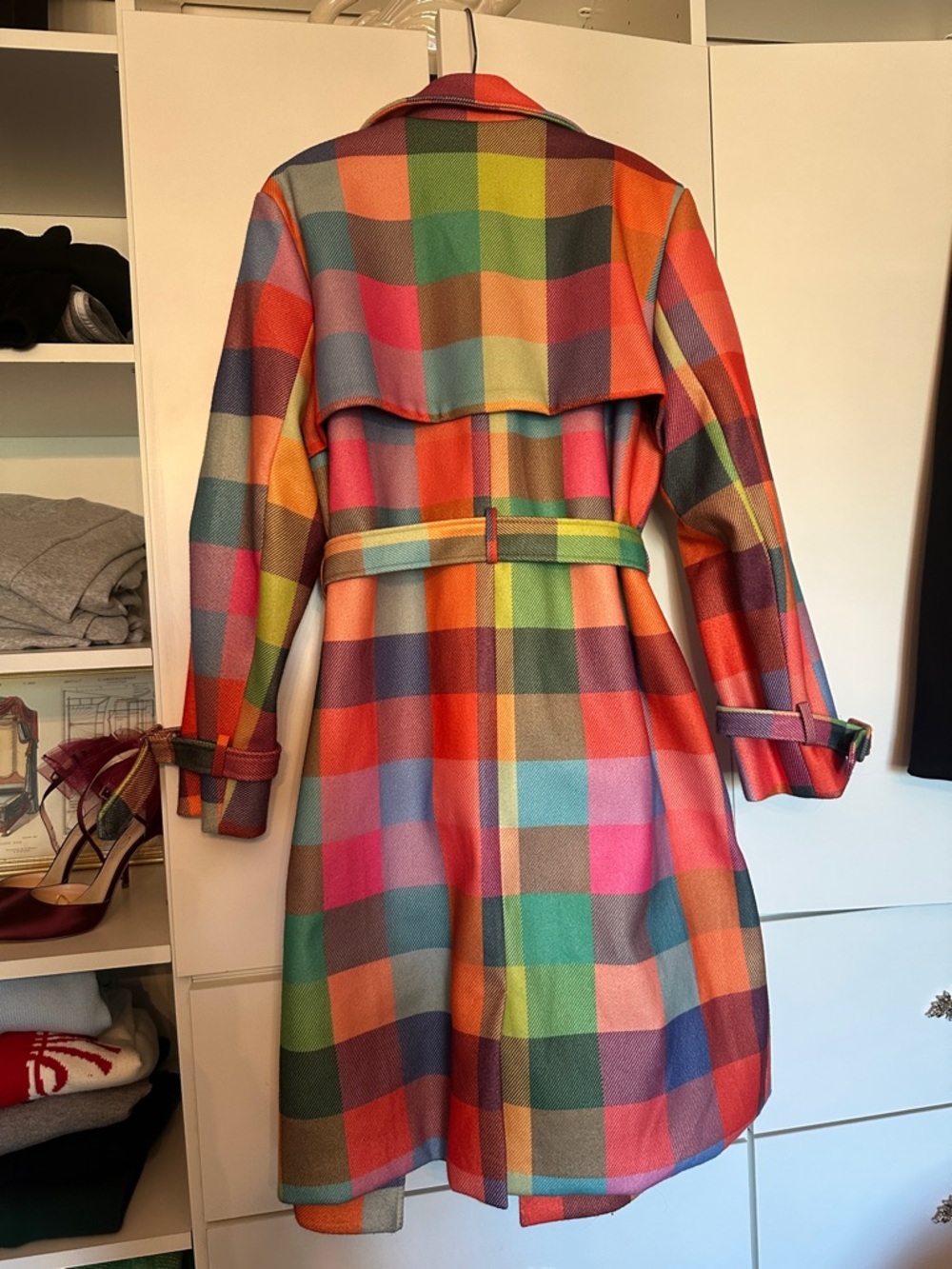 Vibrant Multi-Color Plaid Trench Coat - Picture 4 of 4